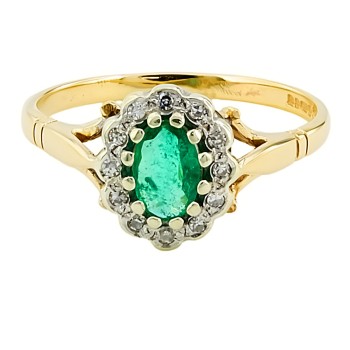 9ct gold Emerald/Diamond Cluster Ring size O
